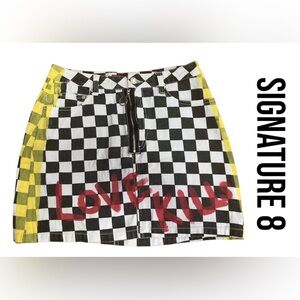 Signature 8 LOVE KILLS Denim Skirt Black and White Checkered Size Medium